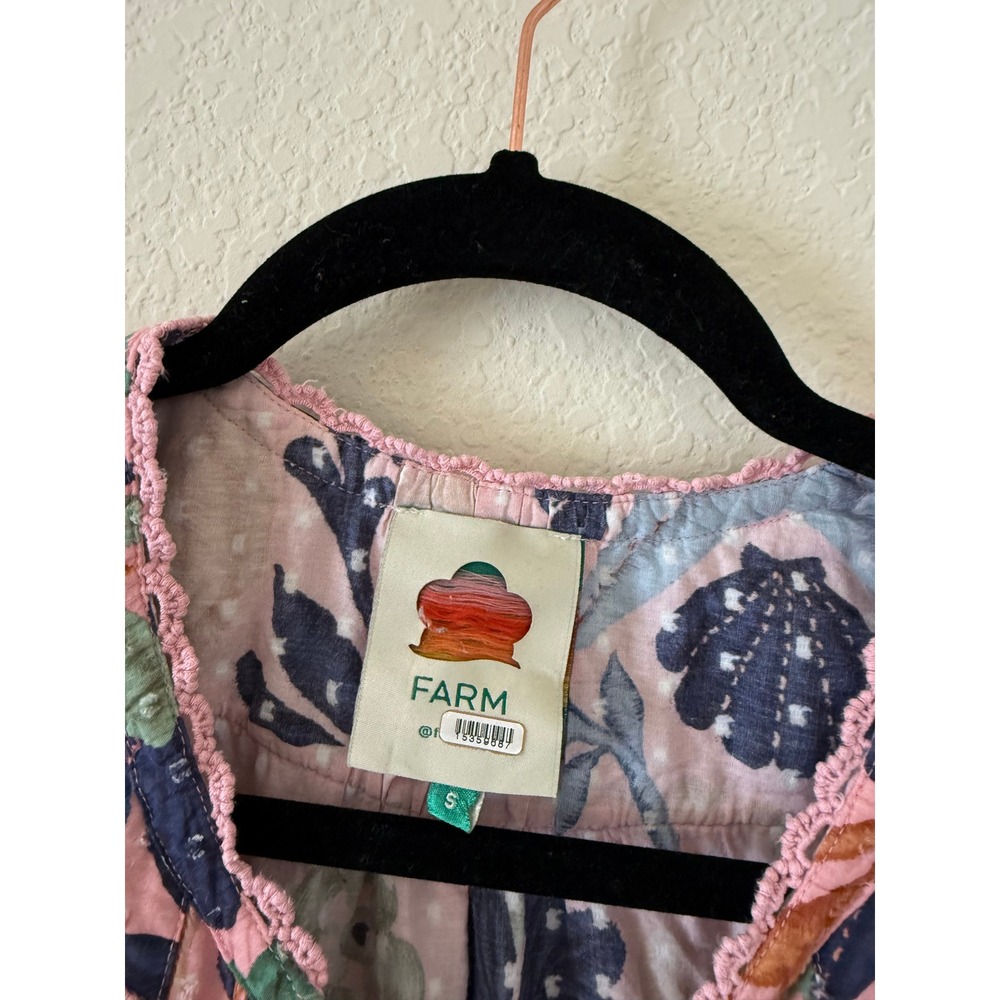 Farm Rio Seashell Tapestry Cotton Mini Dress Pink Floral Puff Sleeve Boho Small - Picture 4 of 8